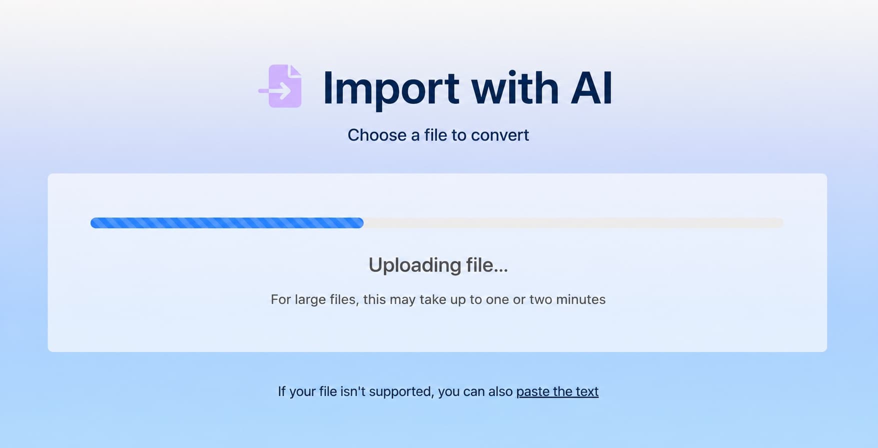 The actual tool screen — importing and converting slide material with AI